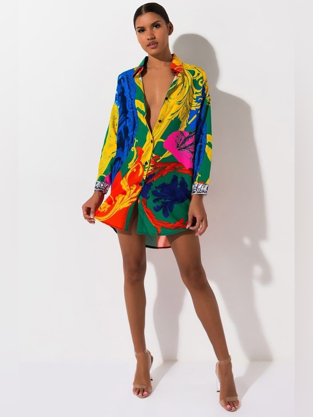 Filigree Baroque Colorful Button Up Shirt Dress